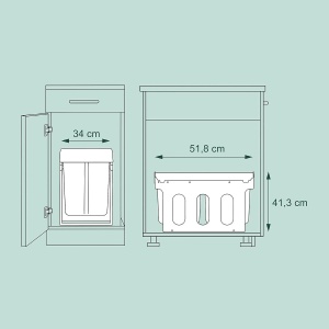 Cos de gunoi incorporabil Relaxdays, 2 compartimente, 2x20L, negru - Img 6