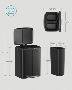 Cos de gunoi metalic SONGMICS LTB40B02, 2 x 20 L, negru, cu sistem de reciclare - Img 3
