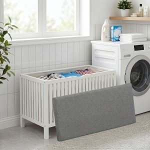 Cos de rufe Relaxdays cu functie de sezut, 95 l, nuc, albgri - Img 2