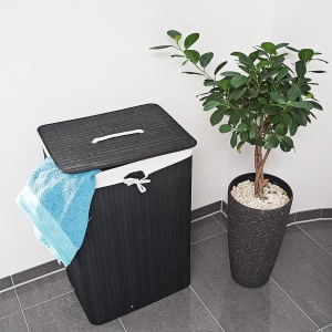 Cos de rufe Relaxdays din bambus, 83 L, negru, cu capac si pliabil - Img 2