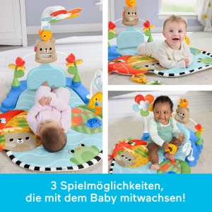 Covor de joaca Fisher-Price 3-in-1 cu activitati senzoriale, 5 zone de joaca, masinabil - Img 3