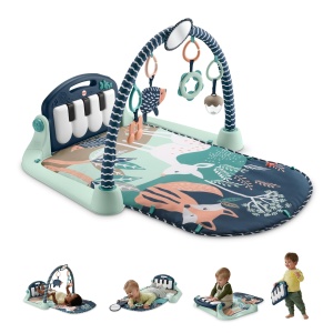 Covoras de joaca Fisher-Price Kick Play Piano Gym JMN75 albastru si maro cu pian si jucarii senzoriale