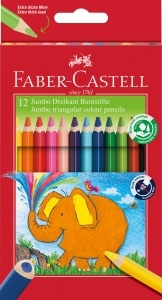 Creion colorat Jumbo Faber-Castell 12 culori, ergonomic, din lemn