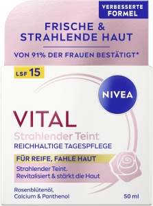 Crema hidratanta NIVEA VITAL Strahlender Teint 50 ml, cu SPF 15, pentru ten matur