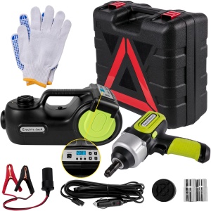 Cric electric hidraulic VEVOR, 5 tone, cu cheie de impact, afisaj LCD si pompa de umflat