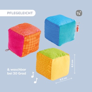Cuburi senzoriale HABA Klangtrio pentru bebelusi, 3 cuburi colorate, joc de motricitate - Img 5