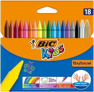 Culori cu ceara BIC Plastidecor, 18 bucati, set clasic