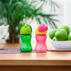 Cupa cu pai Philips AVENT SCF79801, din silicon, verde, cu capac si manere ergonomice - Img 7