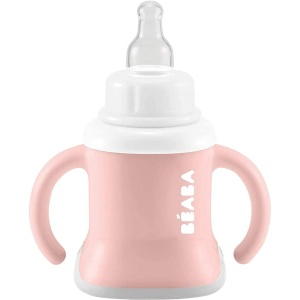 Cupa de invatare BEABA Evoluclip 3-in-1, culoare roz vechi, ergonomica, sigura