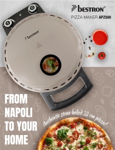 Cuptor de pizza Bestron APZ500SAT, 320C, cu piatra si spatule din lemn, bej - Img 2