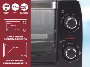 Cuptor electric BEPER 90.882, 1050 W, 12 L, elemente de incalzire din cuart, maner din otel termoizolat, negru - Img 2