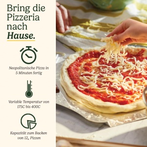 Cuptor pentru pizza Cuisinart | Pentru utilizare in interior | Aroma la cuptor cu lemne in 5 minute | Set de pizza inclus: coaja de pizza, taietor de piatra, piatra si tigaie adanca | Timp si temperatura reglabile pana la 400degC - Img 2