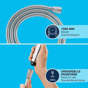 Curea dus GROHE VitalioFlex Metal, 1,50m, rezistenta la 16 bar, crom - Img 5