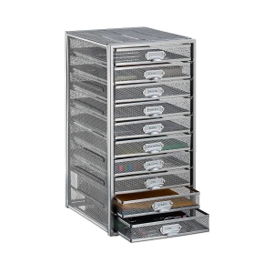 Cutie de birou Relaxdays cu 10 sertare, organizator pentru documente A4, argintie