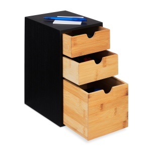 Cutie de Birou Relaxdays cu 3 Sertare, Bambus si MDF, 28 x 17 x 21,5 cm