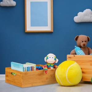 Cutie de depozitare din bambus Relaxdays, 14 x 40 x 30 cm, deschisa, cu manere - Img 2