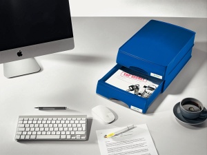 Cutie de depozitare Leitz Briefkorb-Schublade A4, culoare albastra, design ergonomic - Img 5