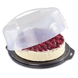 Cutie de transport tort Xavax rotunda cu capac Recipient pentru tort 31,5 cm diametru, inaltime interioara 8 cm, cutie pentru tort cu ajutor de impartire a pieselor, farfurie pentru tort antracit, transparent