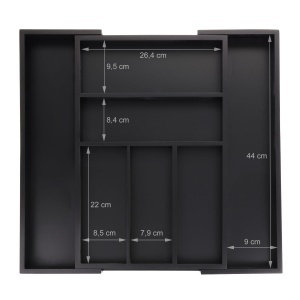 Cutie pentru tacamuri extensibila Relaxdays, bambus, 5-7 compartimente, negru - Img 6