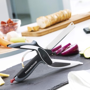 Cutit de Bucatarie InnovaGoods 2-in-1 cu Mini-Placa de Taiat, Ergonomic, NegruGri - Img 6