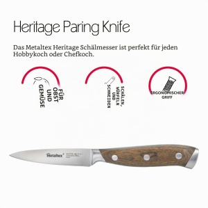 Cutit de curatat Metaltex Heritage, lama 9 cm, otel inoxidabil, maner din lemn - Img 3