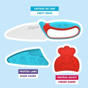 Cutit pentru copii Chefclub Kids, cu protectie pentru degete, ergonomie, albastru si rosu - Img 3