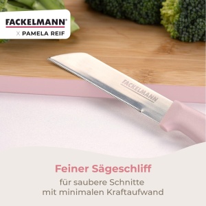 Cutit pentru legume Fackelmann x Pamela Reif lama zimtata 12 cm maner ergonomic pastel roz - Img 4