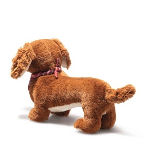 Dackel de Plus Steiff Waldi 30cm, Caine Moale cu Granulat, Halstuch Colorat - Img 3