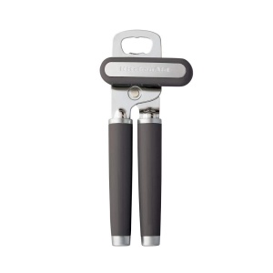 Deschizator de conserve si deschizator de sticle multifunctional KitchenAid Classic, usor de utilizat, roata de taiere din otel inoxidabil ascutita, manere ergonomice moi, antracit