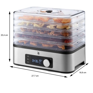 Deshidratator de bucatarie WMF Miniis din otel inoxidabil, deshidratator cu 5 compartimente, 30-70degC, temporizator de 24 de ore, uscator de fructe, deshidratator, 2 cutii, matrita de bar muesli, fara BPA - Img 3