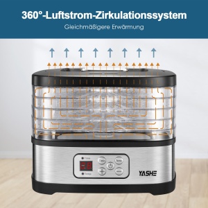 Deshidratator YASHE GGJ-261B cu afisaj LED, control al temperaturii 35-70degC si cronometru de 72 de ore, 5 tavi reglabile pe inaltime, deshidrator de fructe si legume, 240 wati, fara BPA - Img 3