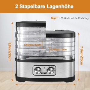 Deshidrator alimente YASHE GGJ-261A, 240W, 5 tavi ajustabile, BPA-free - Img 5