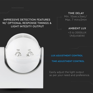 Detector de miscare infrarosu V-TAC 1354, 180, alb, IP44 - Img 7