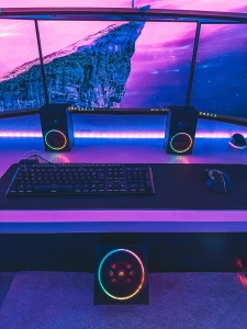 Difuzor PC Speedlink GRAVITY CARBON RGB 2.1 Sistem de sunet Bluetooth - cu subwoofer din lemn, sistem de difuzoare active 120 wati, mufa 3.5mm, AUX, telecomanda de masa, negru - Img 7
