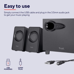 Difuzor pentru PC Trust Avora 21 cu subwoofer 18 W 9 W RMS difuzoare pentru computer dimensiuni compacte functionare prin USB mufa AUX de 35 mm set de - Img 4