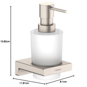 Dispenser de sapun Hansgrohe AddStoris 473g, metal si sticla, nickel periat - Img 4