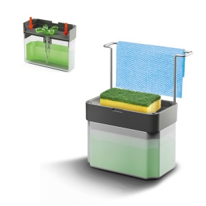 Dispenser de sapun Metaltex, gri, 17x12x22 cm, cu suport pentru burete - Img 5