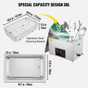 Dispozitiv de curatare cu ultrasunete VEVOR, 30 L, 600 W, inox - Img 6