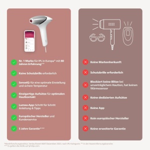 Dispozitiv de epilare Philips Lumea IPL seria 8000 - Dispozitiv de epilare cu tehnologie SenseIQ, 2 accesorii pentru corp si fata (Model BRI944/00) - Img 9