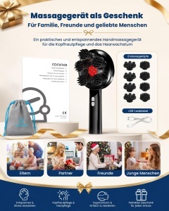 Dispozitiv de Masaj pentru Scalp COMFIER, 3 Moduri, 8 Capete din Silicon, Negru - Img 8
