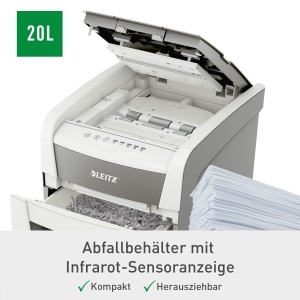 Distrugator de documente Leitz IQ Autofeed 80350000 50 coli P4 20L alb operare silentioasa - Img 6