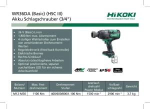 Drujba electrica HiKOKI WR36DA, 36V, 1100 Nm, motor fara perii - Img 3