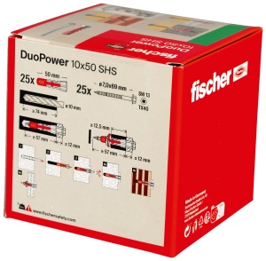 Dublu de fixare fischer DUOPOWER 10 x 50 S, 25 bucati, cu suruburi de siguranta - Img 3