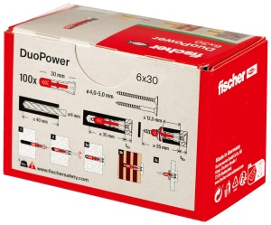 Dublu fixator fischer DuoPower 6 x 30, 100 bucati, putere mare, utilizare universala - Img 3