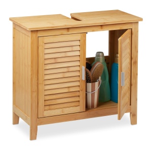 Dulap pentru baie Relaxdays din bambus, 60x67x30 cm, cu 2 usi