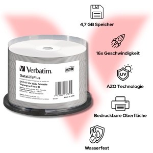 DVD-R Verbatim 43734, 4.7 GB, 16x, Suprafata rezistenta la apa, 50 bucati - Img 3