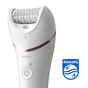 Epilator Philips seria 8000, epilator umed si uscat fara fir pentru picioare si corp, dispozitiv de indepartare a parului, cu 8 accesorii, aparat de ras, aparat de tuns par lung si dispozitiv de exfoliere corporala, (BRE735/00) - Img 7