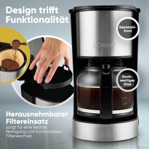 Espressor cafea Bomann KA 6071 CB, 12-14 cesti, 800W, inox - Img 6