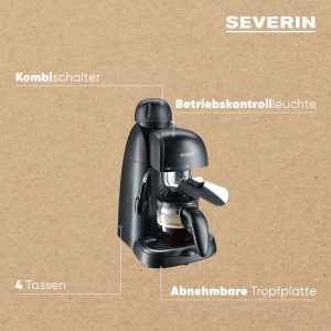 Espressor SEVERIN, aparat de cafea mic pentru pana la 4 cani de espresso, aparat de cafea cu spumant de lapte pentru specialitati de cafea-lapte, ideal pentru persoane singure, negru, KA 5978 - Img 4