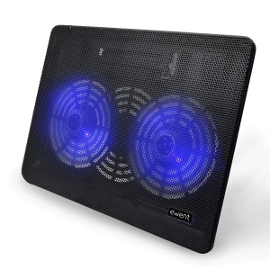 Ewent EW1256 Racitor pentru laptop 12-17 inch, 2 ventilatoare silentioase cu LED-uri albastre, tampon de racire, suport pentru cooler pentru notebook Covoras de racire, negru